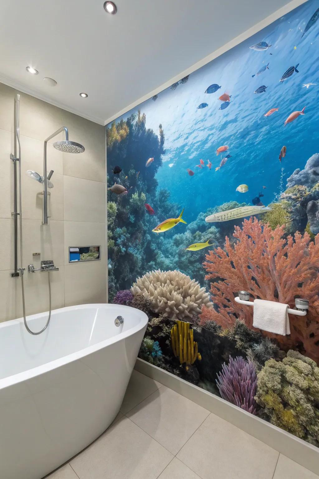 Create an aquatic escape with an underwater-themed mural in your bathroom.