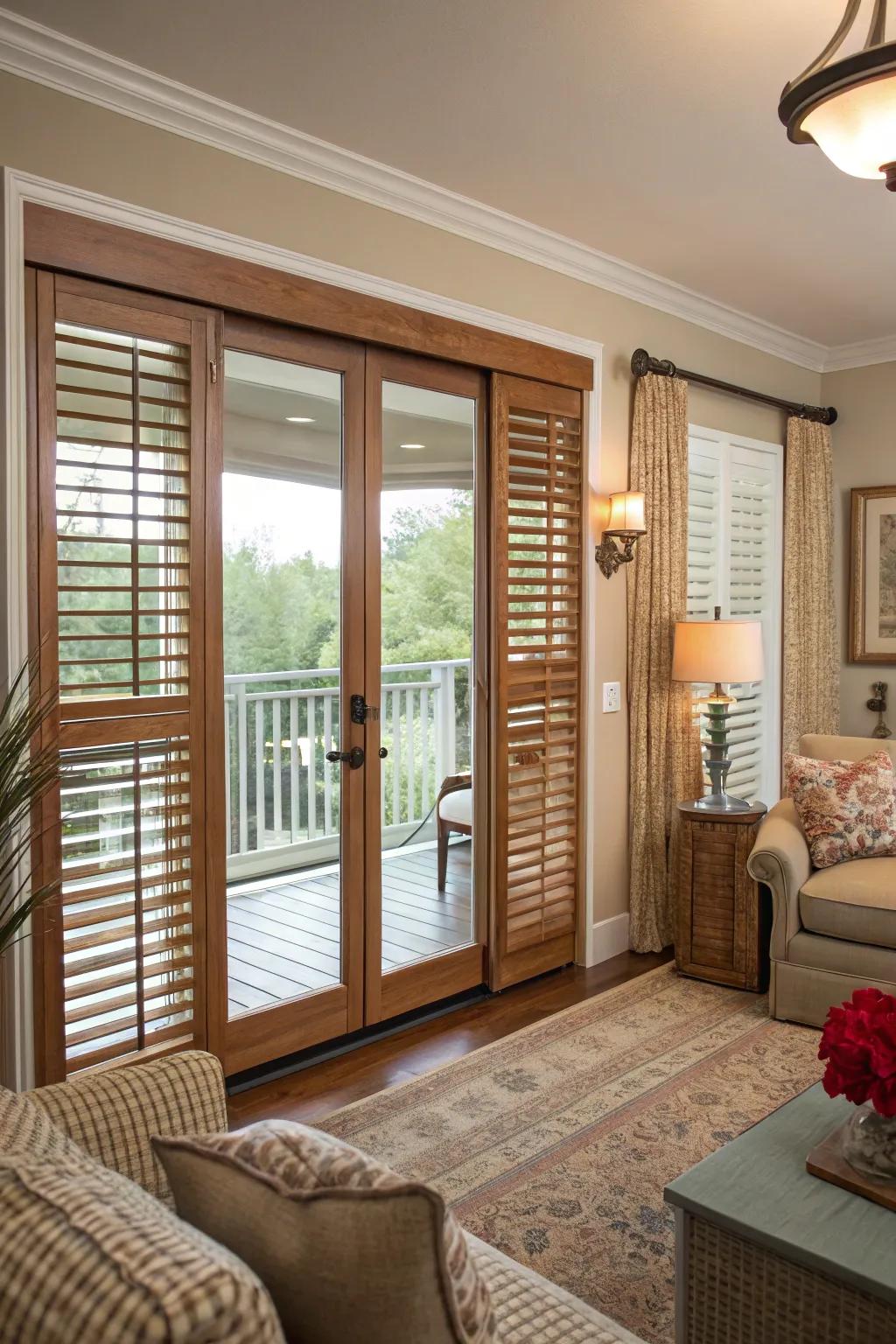 Farmhouse shutters offering both timeless appeal and functionality