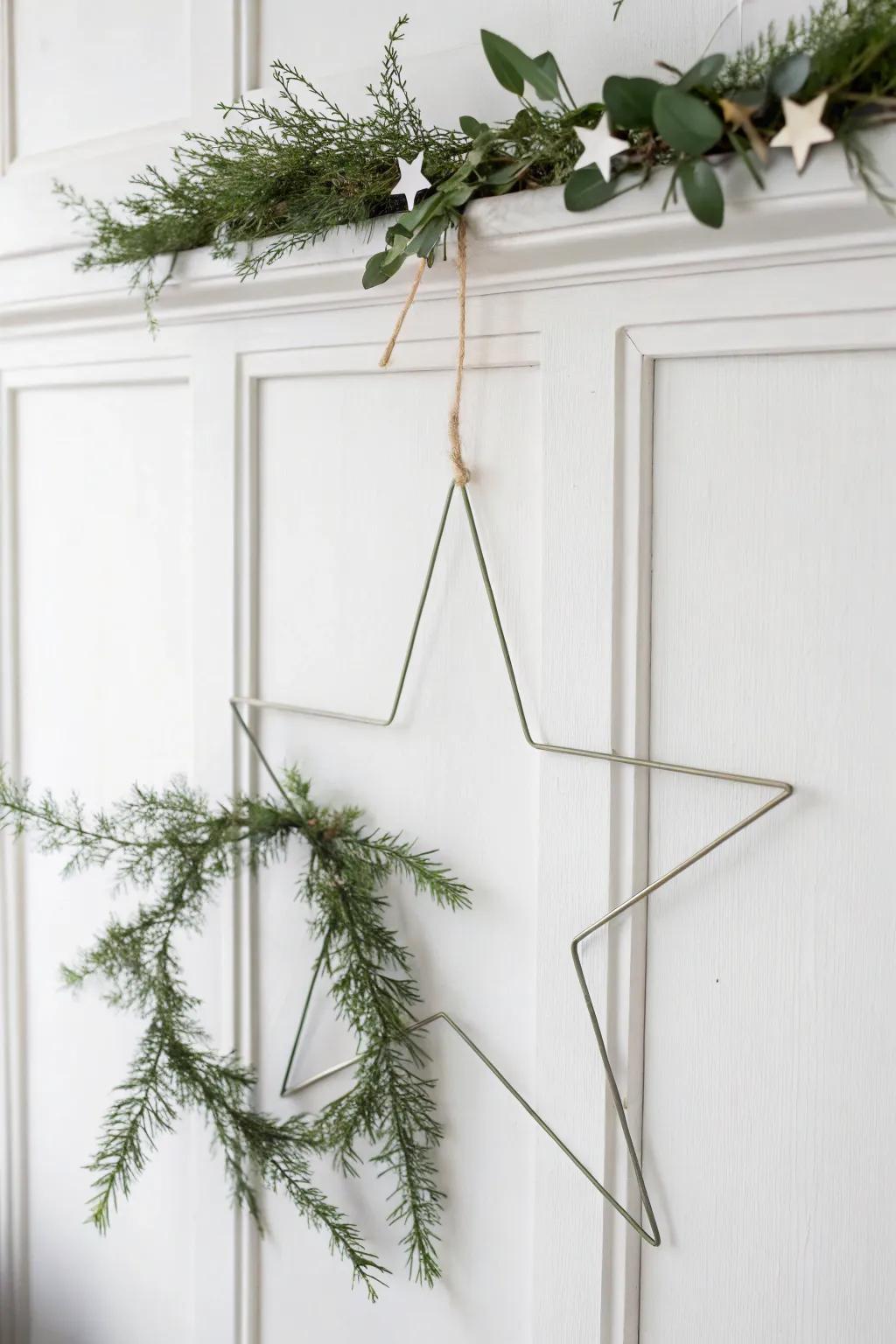 A minimalist Scandinavian star wreath for understated elegance.