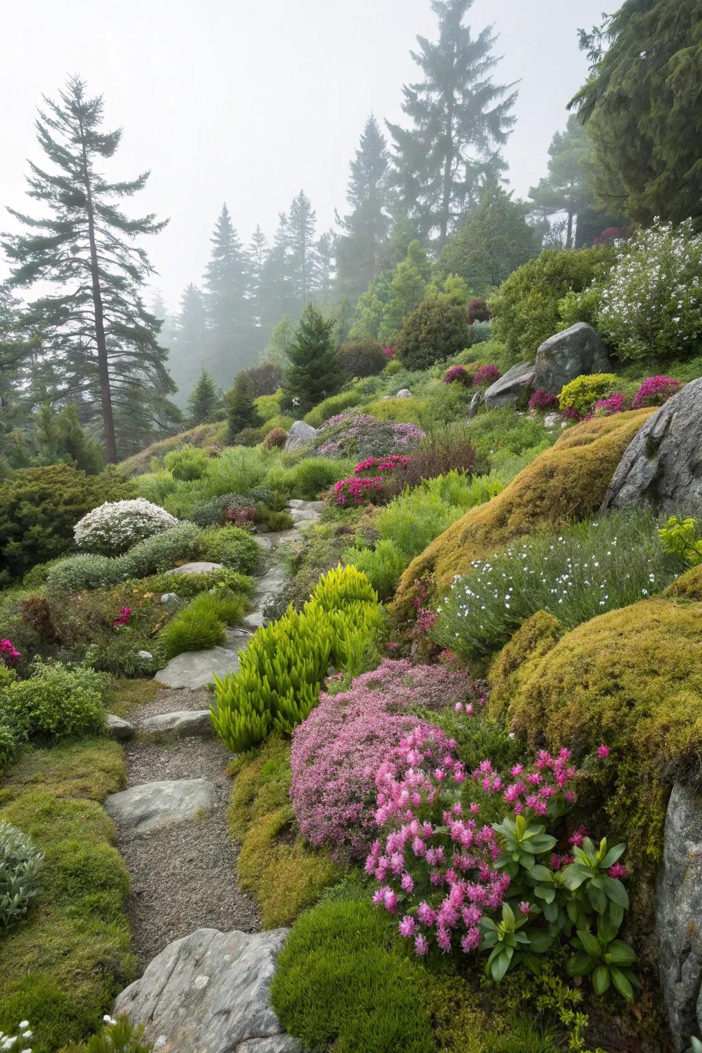 In an alpine setting, there is a lovely combination of textures.