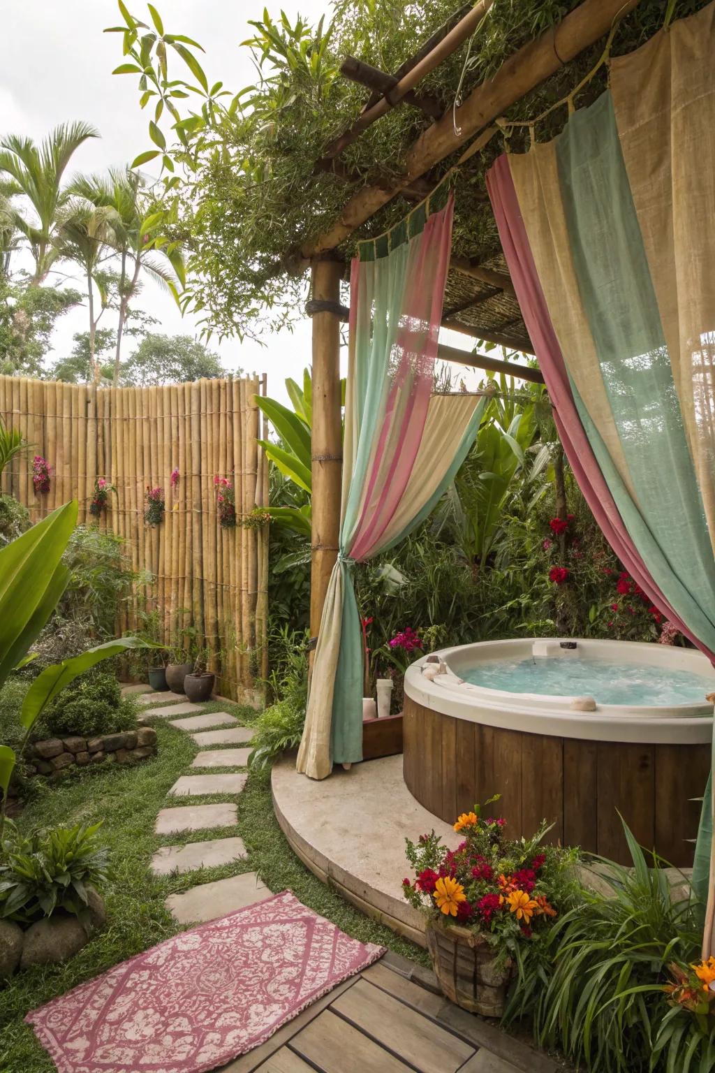 Transform your hot tub area into a tropical paradise.