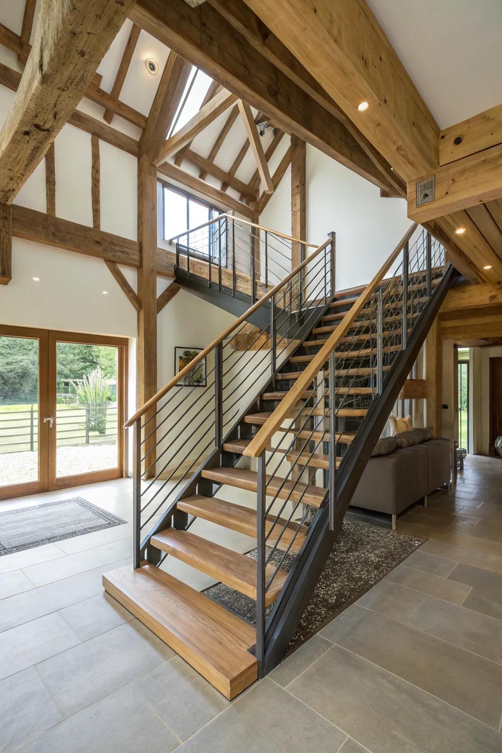 Refined staircases introduce modern grace to rugged spaces.