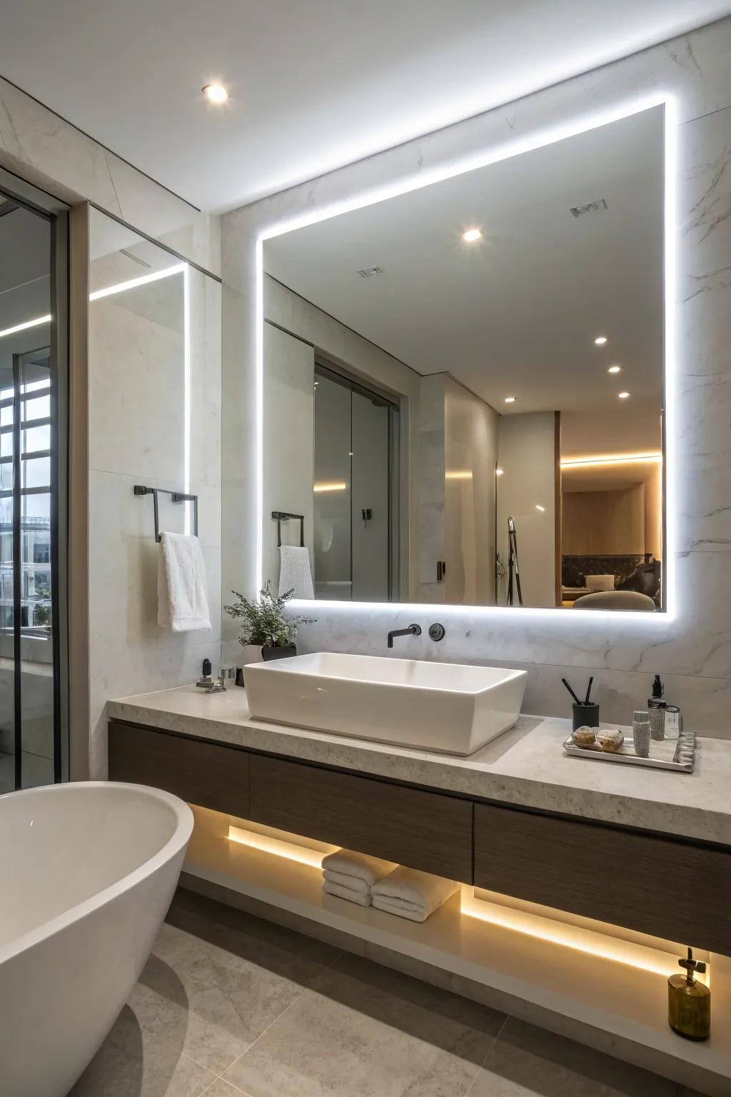 Backlit mirrors offer a stunning, futuristic lighting effect.