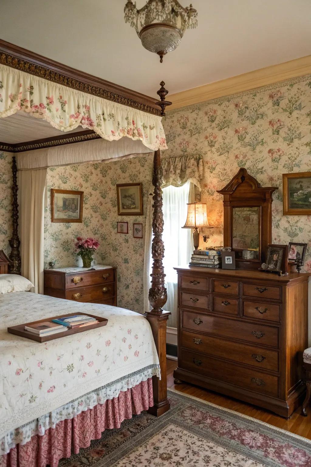 Vintage wallpaper evokes charm and nostalgia.