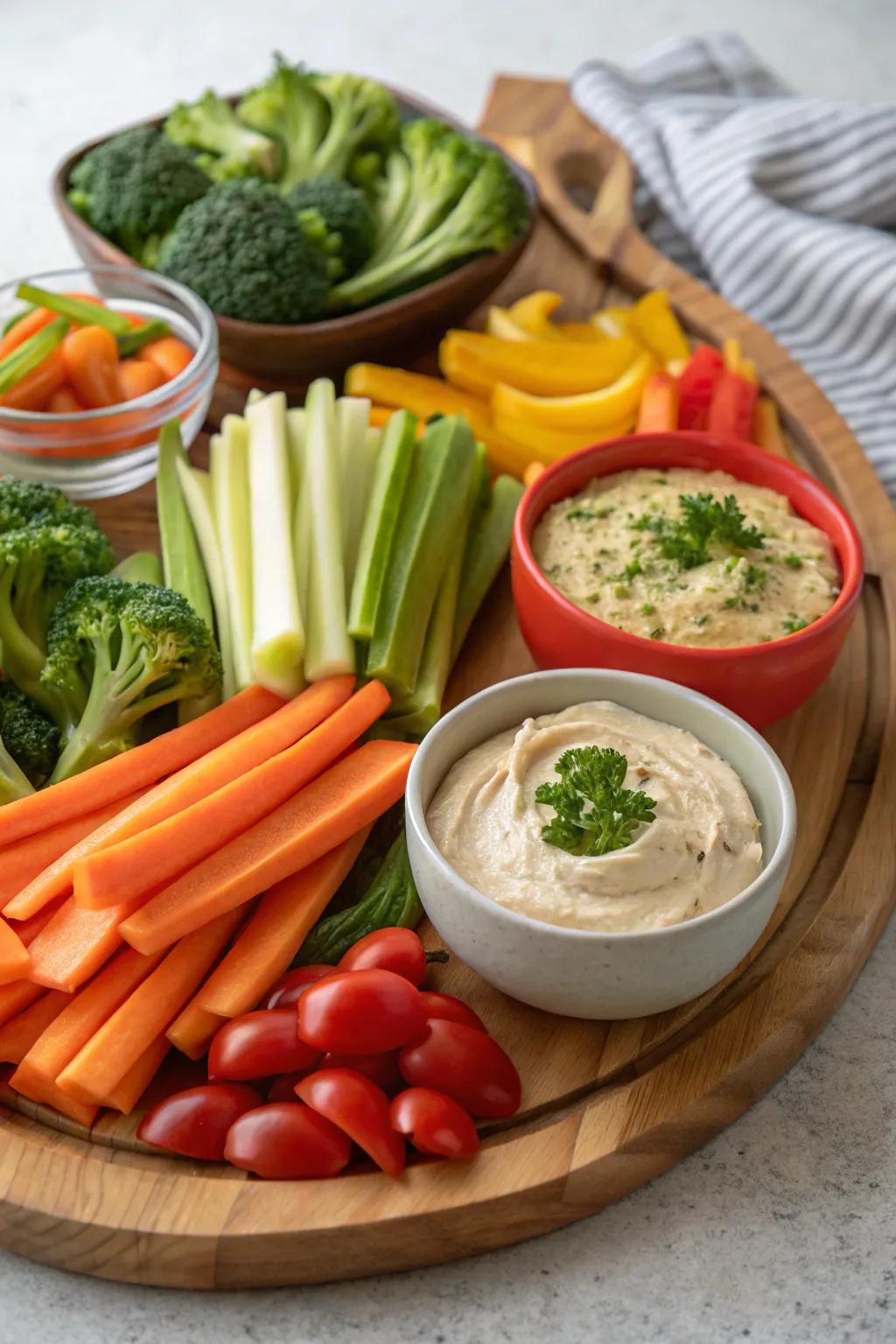 A crunchy, savory platter of seasonal vegetable crudités.