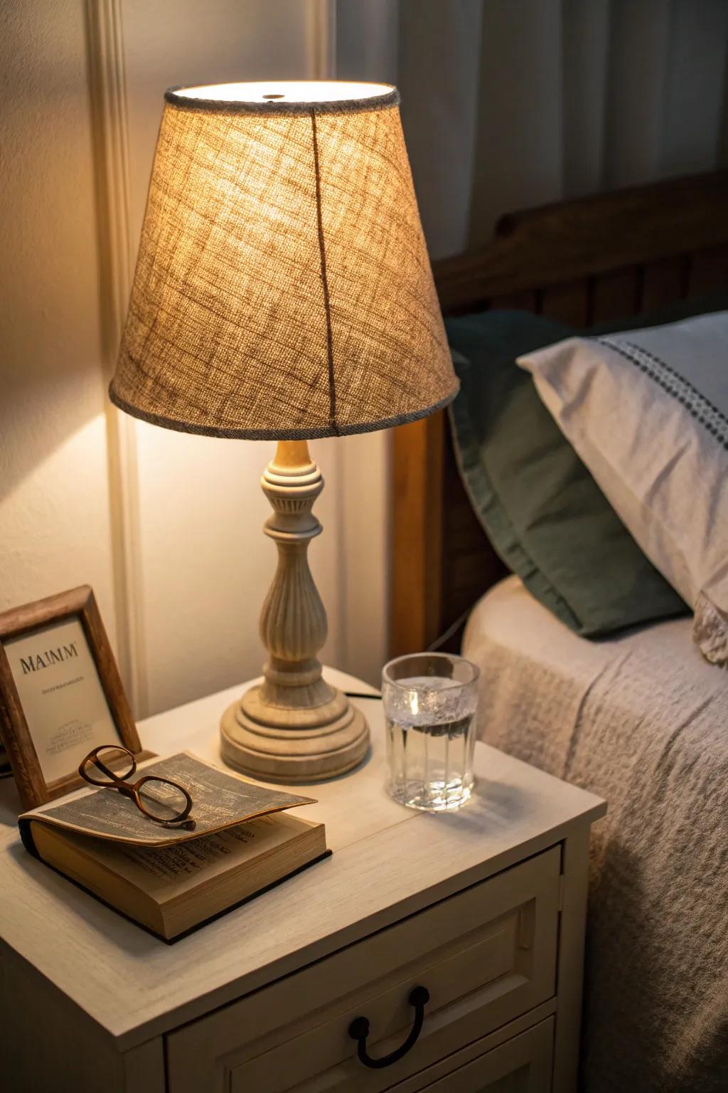 Burlap lamp shades add warmth to your lighting.