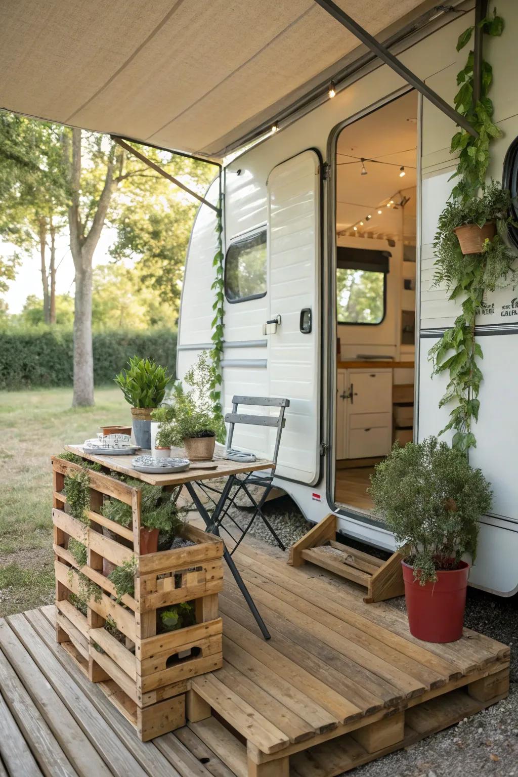 A DIY pallet porch offering a rustic and affordable solution.