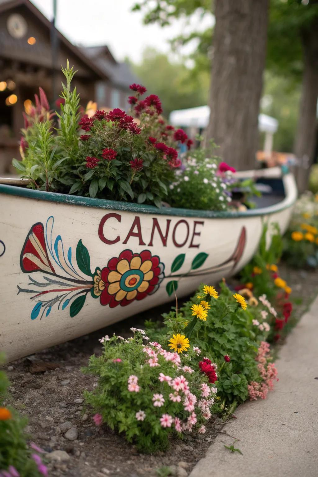 Personalize your canoe planter with painted designs or names.