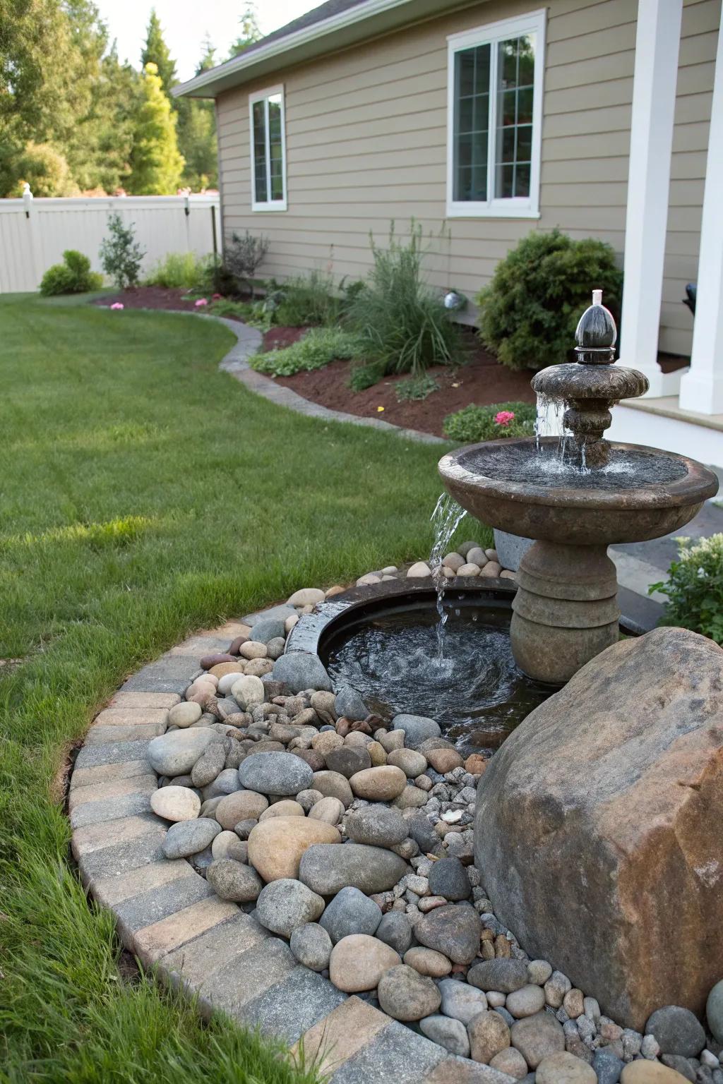 A water feature adds a touch of tranquility to any garden.