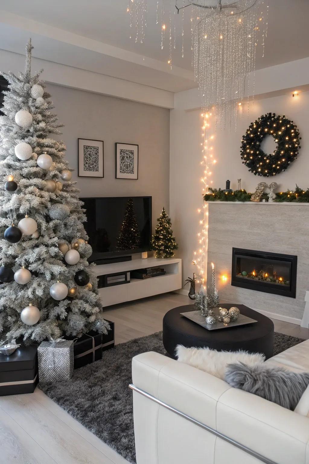 Monochrome magic with sleek Christmas decor.