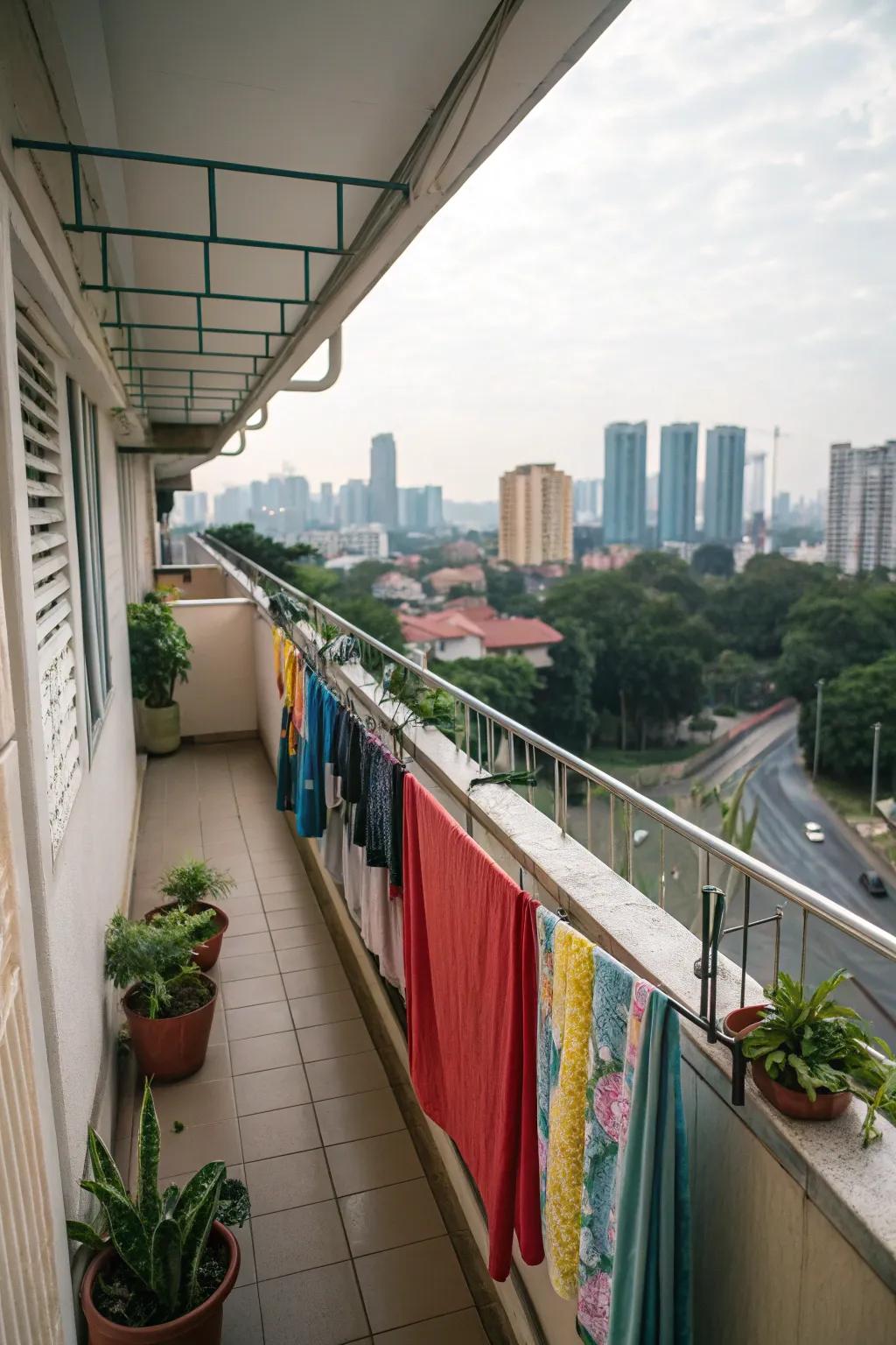 Effortlessly dry clothes with a pulley system clothesline.