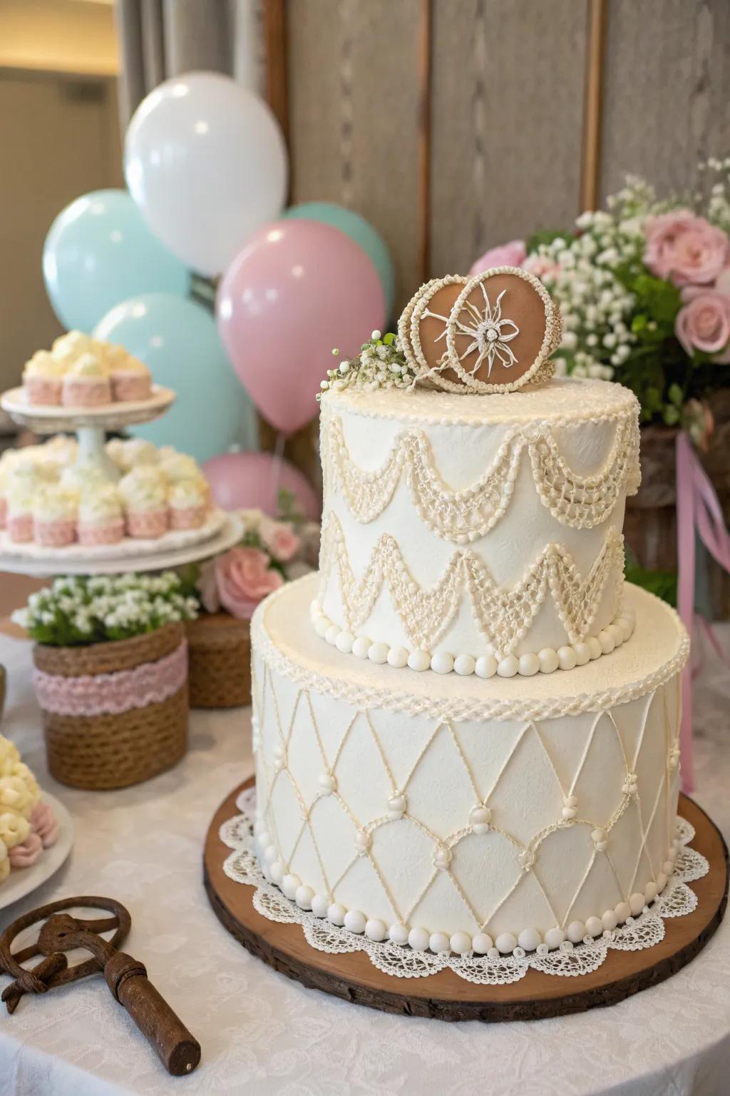 Cord and lace highlights introduce a country allure to this sophisticated cowgirl cake, merging rustic charm with refined elegance.