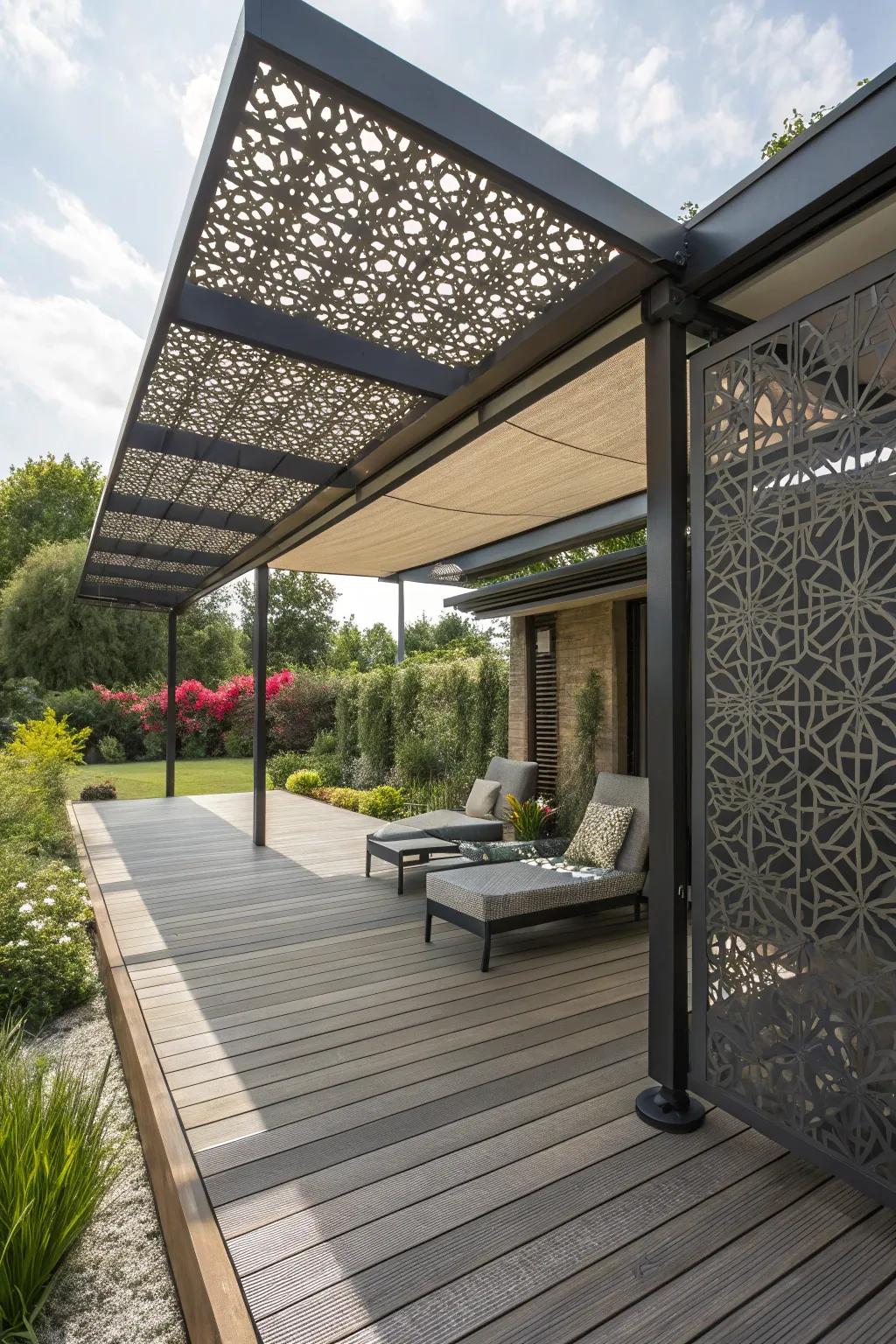 Modern shade panels enhance both the aesthetics and practicality of your deck.
