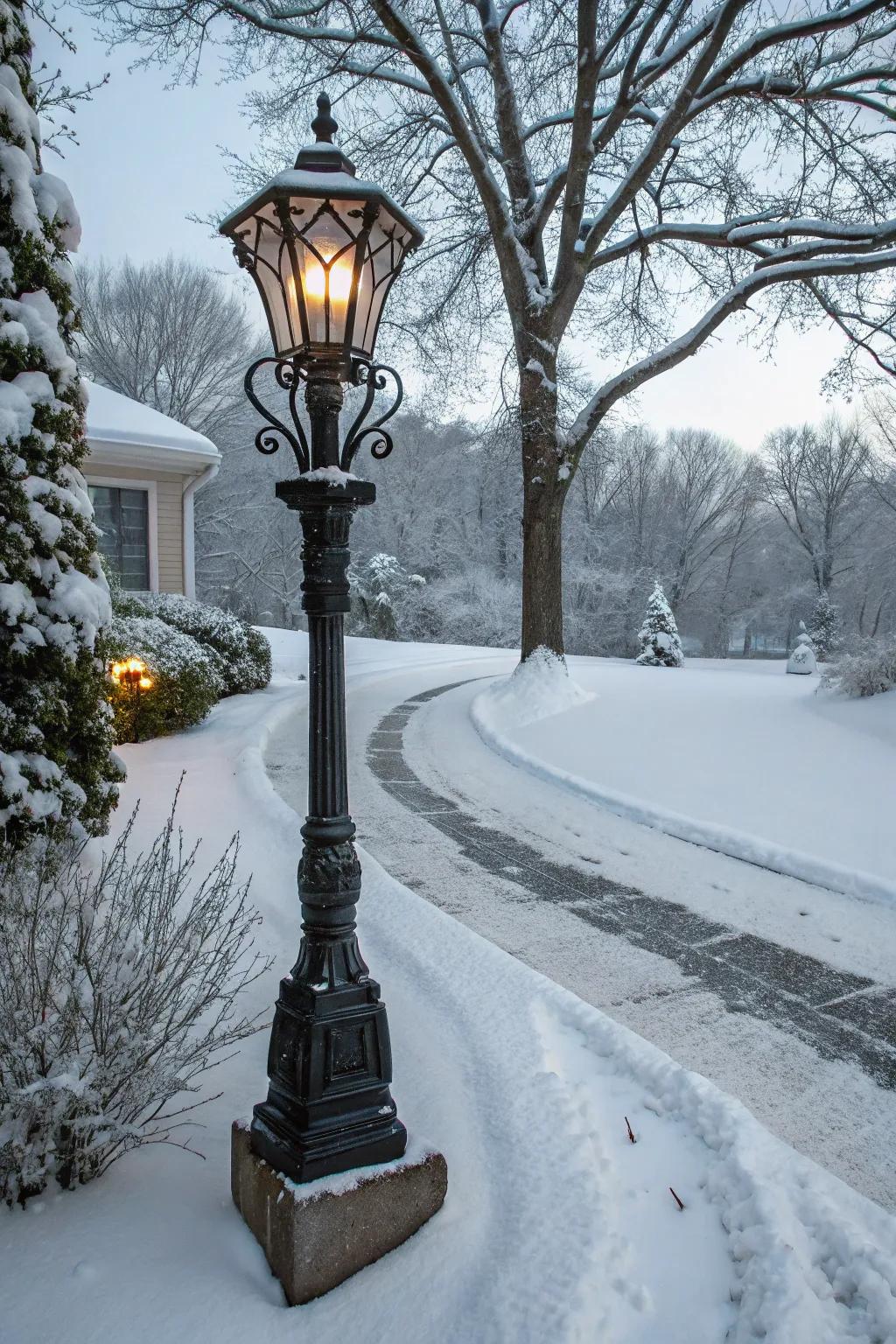 A classic lamp post adds elegance and practicality.