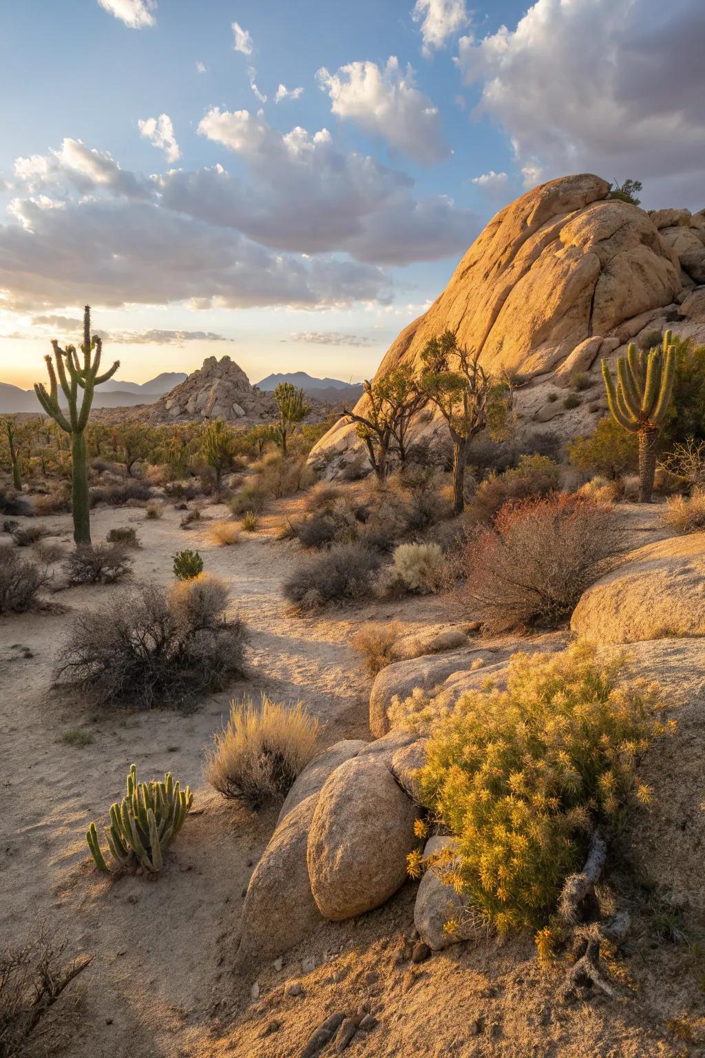 The enchanting interplay of light and shadow in a sun-kissed desert garden.