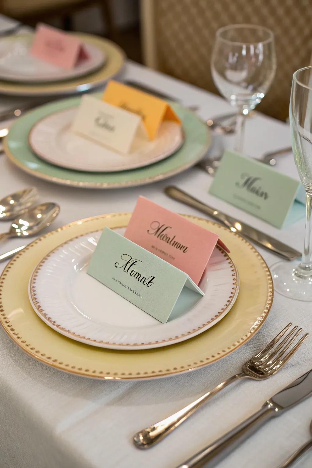 Achieve harmony with color-coordinated place cards.