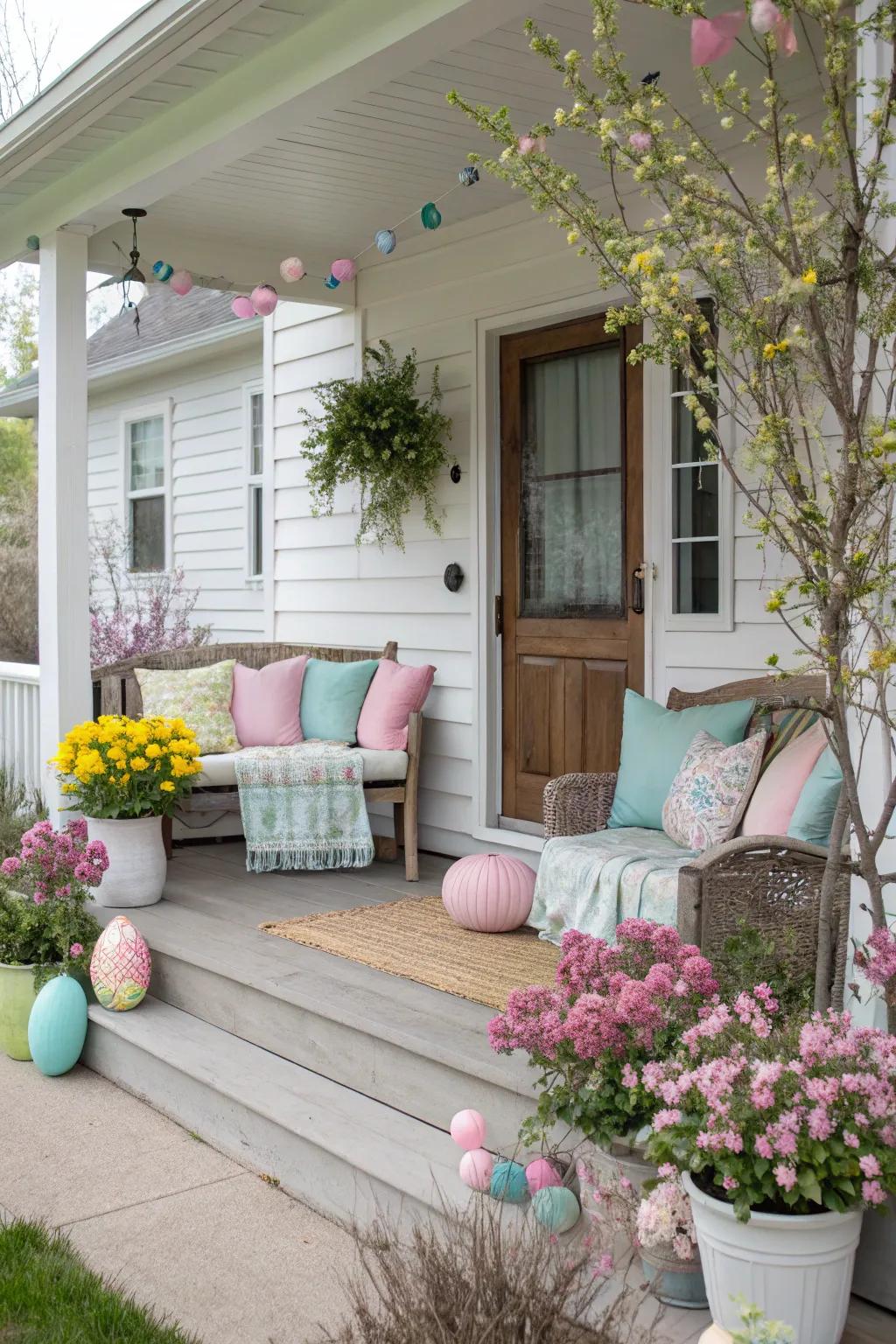 Pastel cushions add a soft touch to your Easter decor.