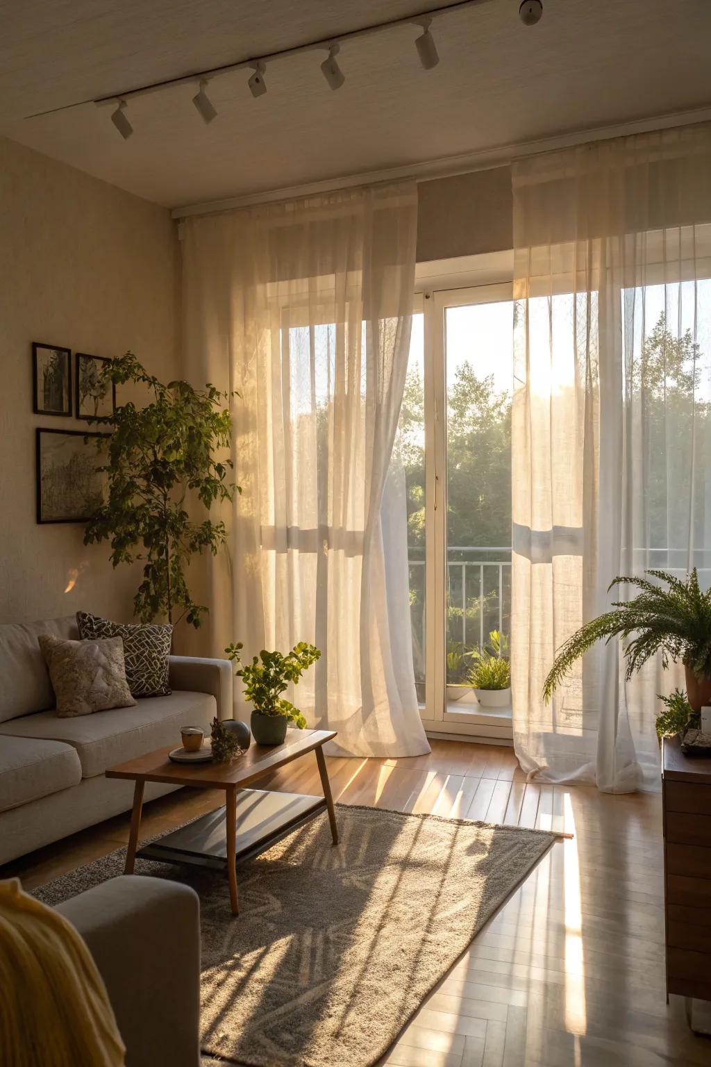 Sheer curtains allow natural light while maintaining elegance.