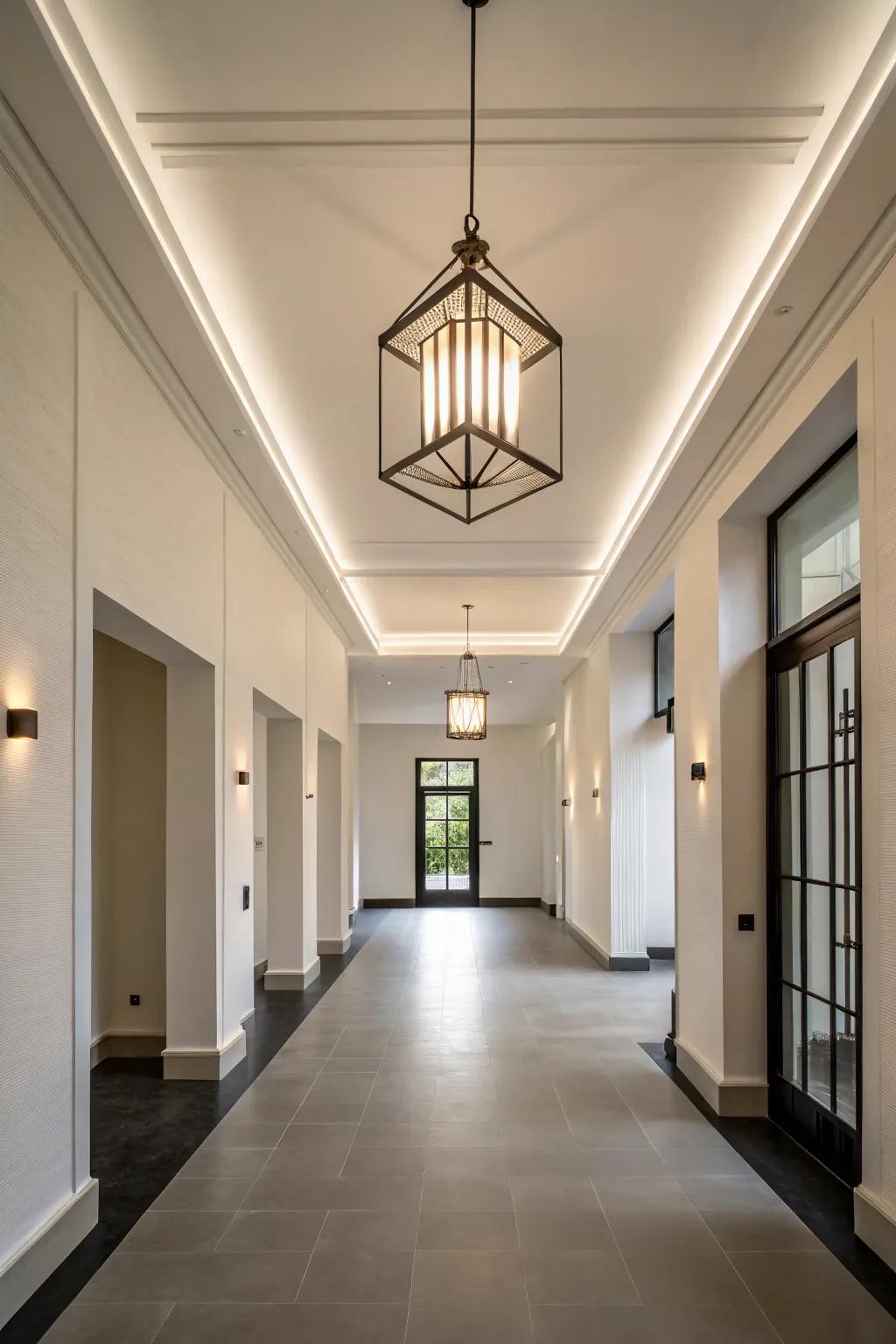 Minimalist lighting maintains a streamlined and stylish entryway.
