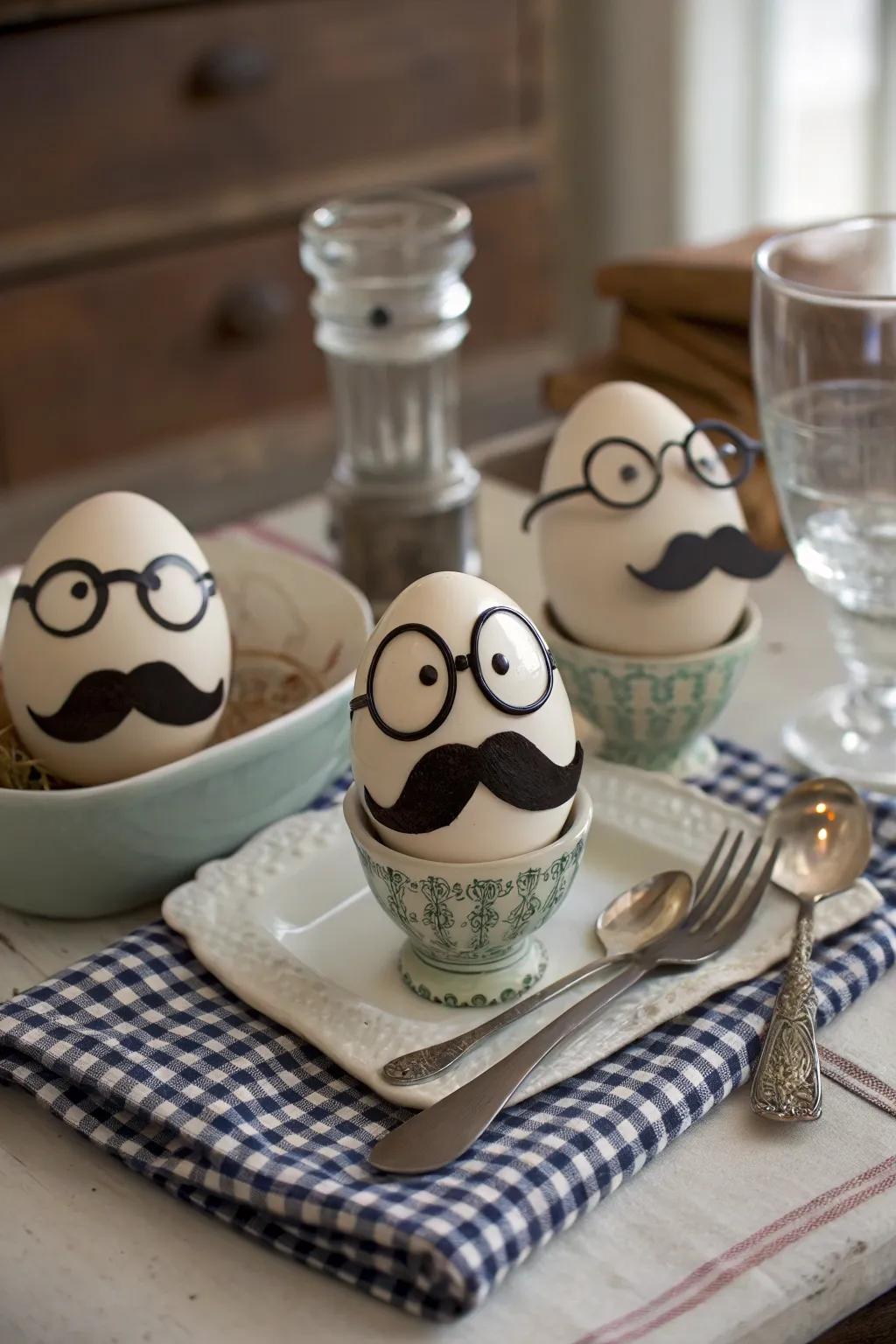 Eggs with a humorous twist thanks to quirky facial features.