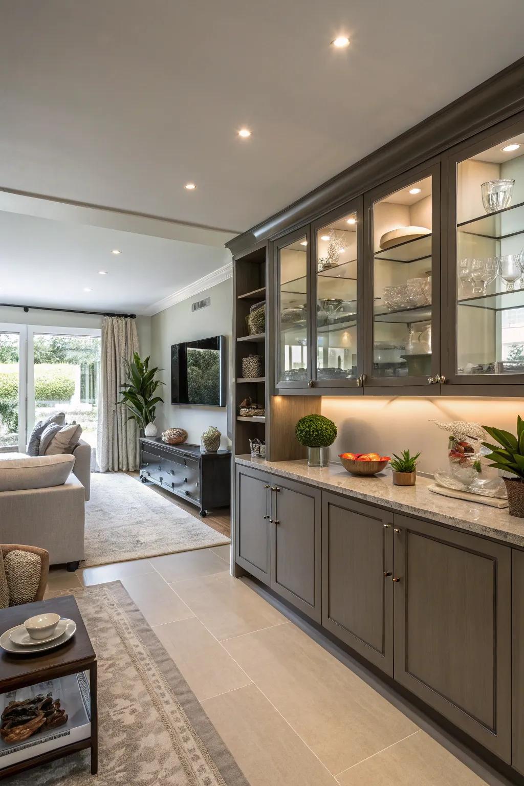 Efficient storage solutions guarantee a tidy and well-organized space.