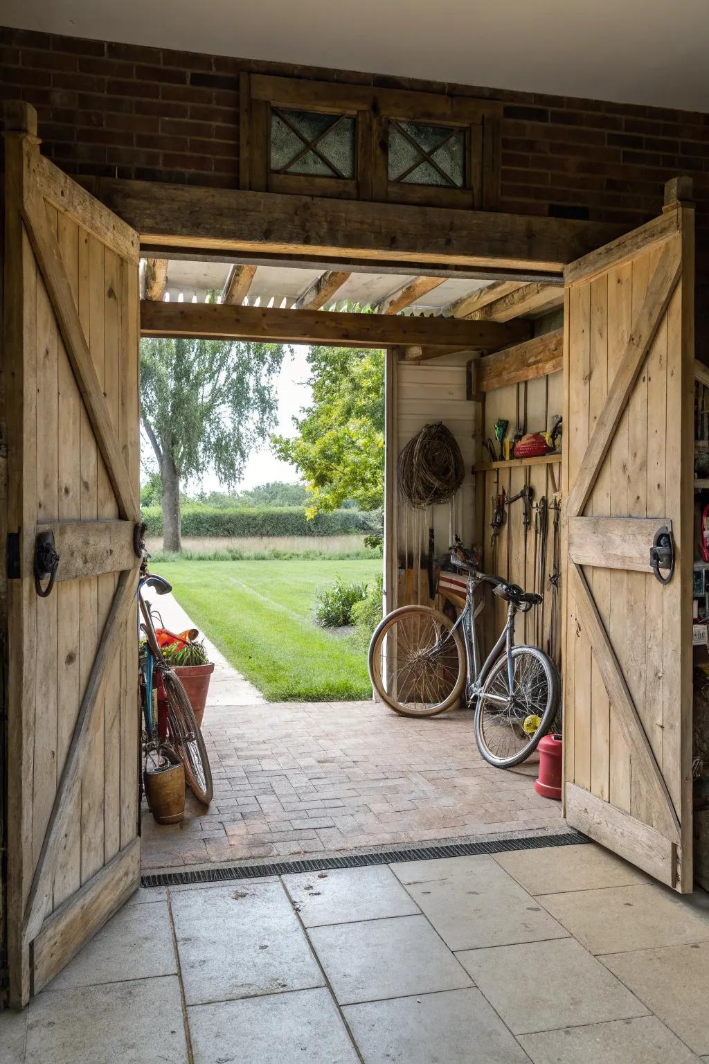 Gliding barn-style doors bring style and functionality to your garage.