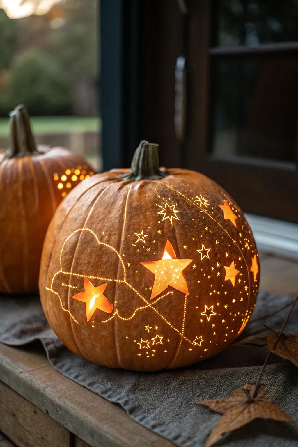 An enchanting cosmic gourd, casting exquisite illumination and shade arrangements.