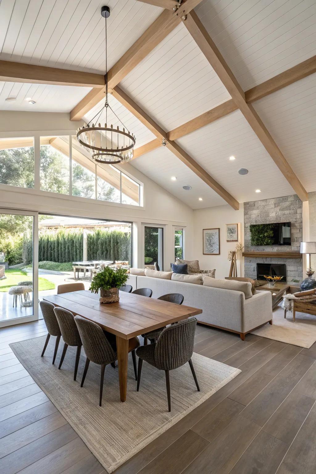 A unified ceiling design can seamlessly blend open-concept spaces.