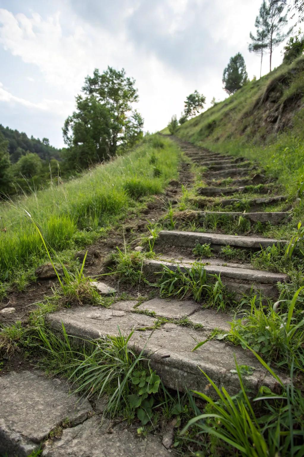 Turf-covered steps merge functionality with natural beauty.