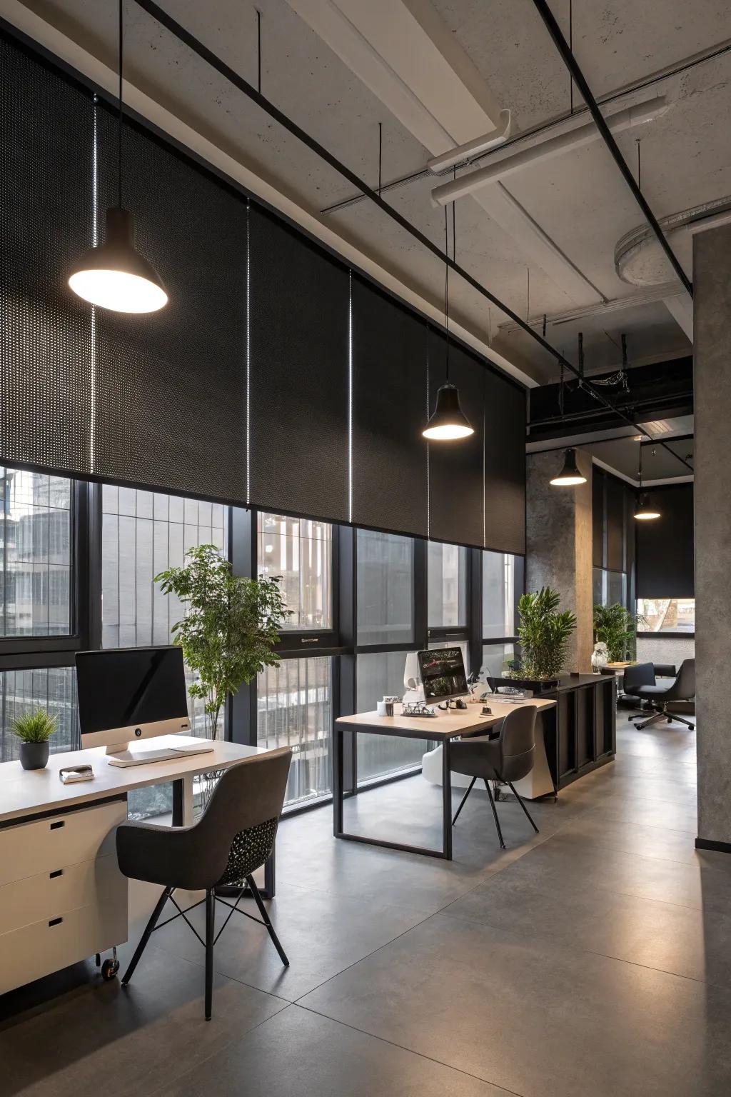 Blackout roller shades offer a sophisticated appearance while efficiently managing light.