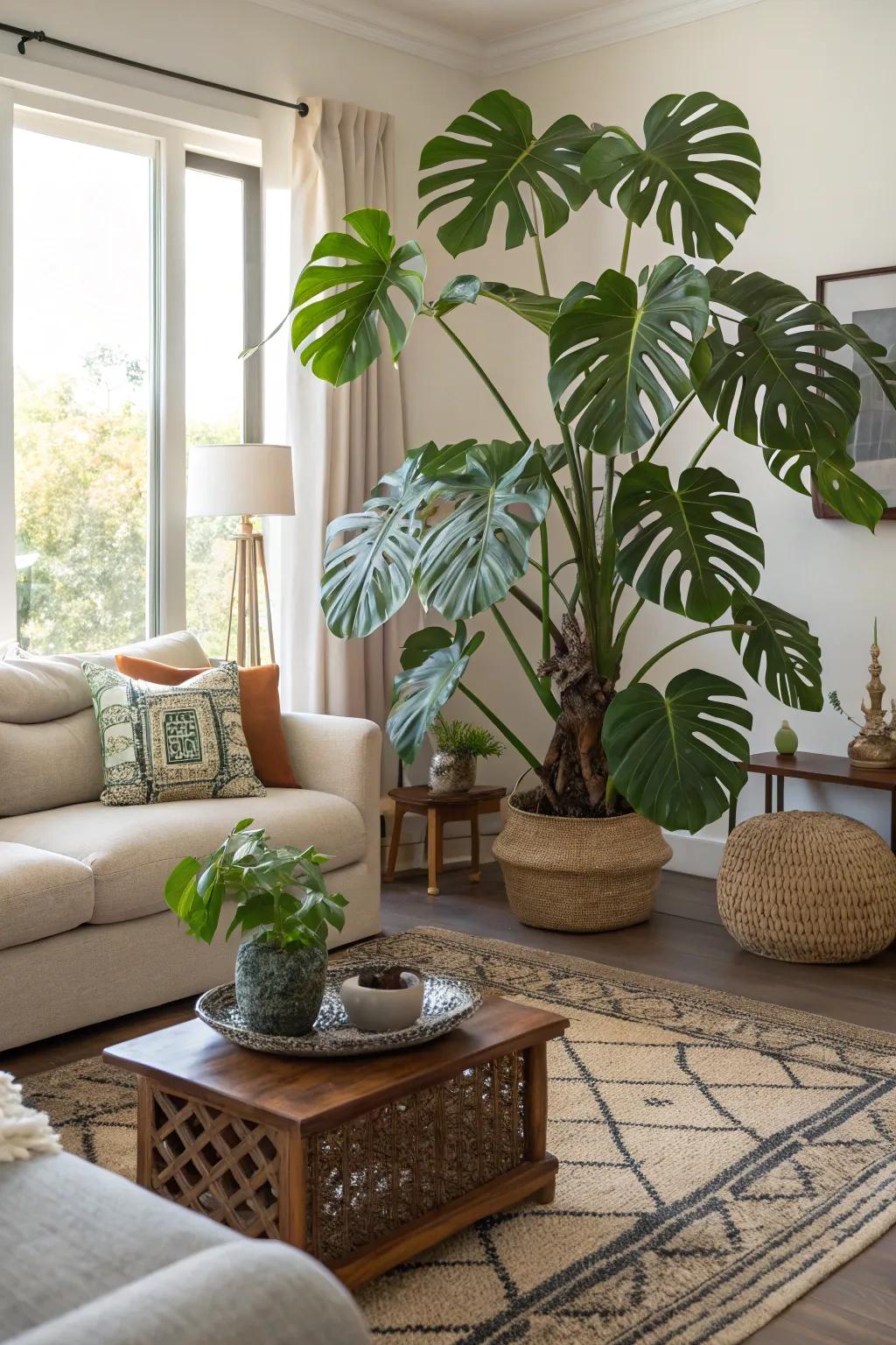 Usher tropical vibes indoors through the striking Fenestrated plant.