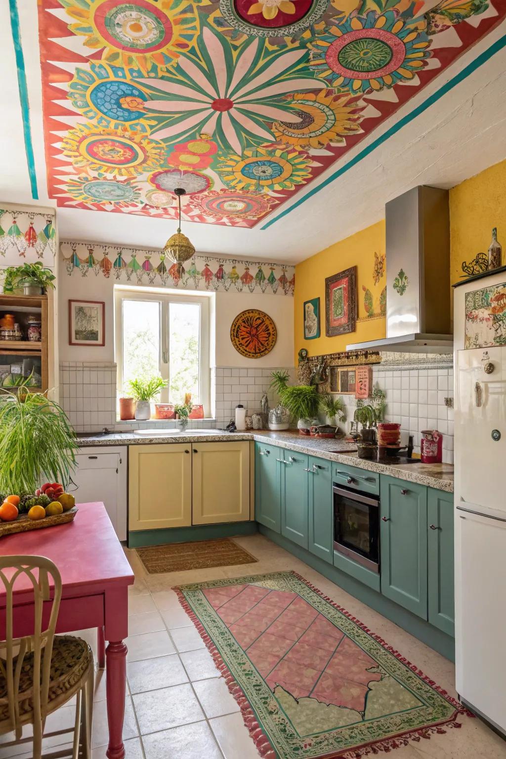 Introduce a burst of color to your kitchen through a painted ceiling.