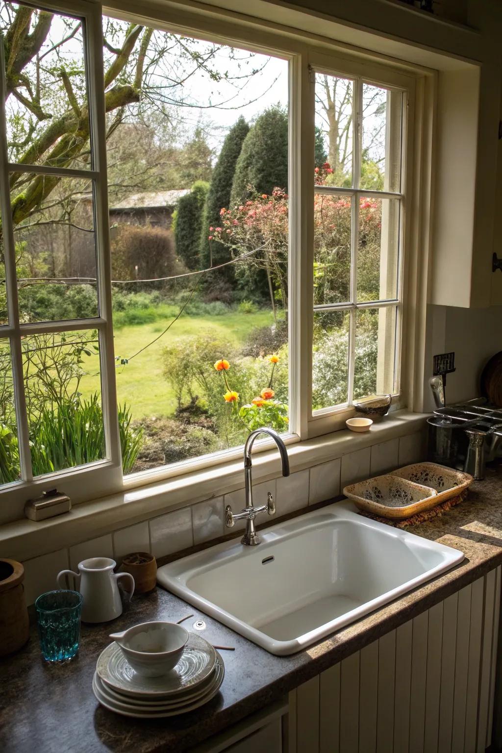 A corner sink transforms a routine task into a tranquil experience.