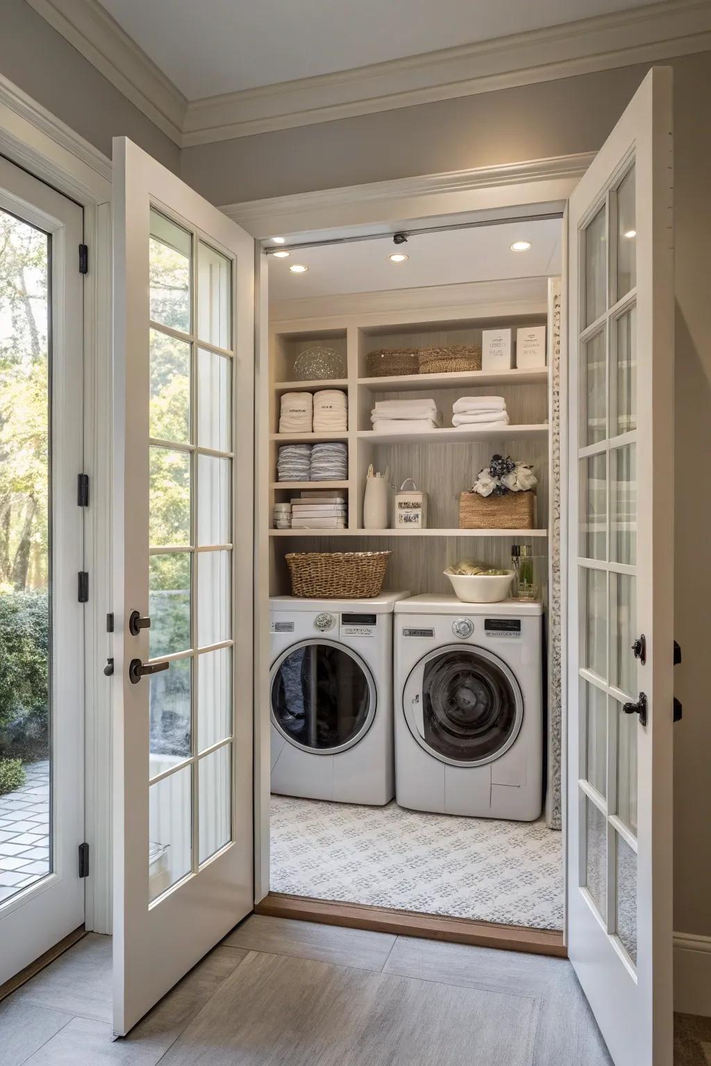 French doors introduce sophistication and light to your laundry zone.