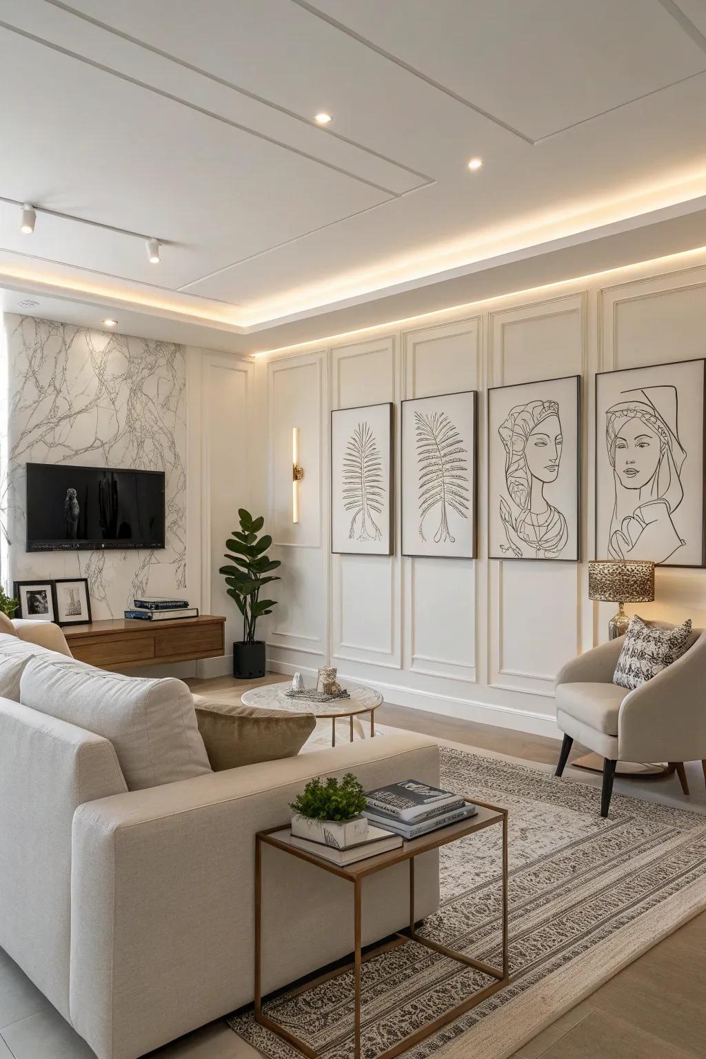 Achieve polished modernity through minimalist linear artwork.