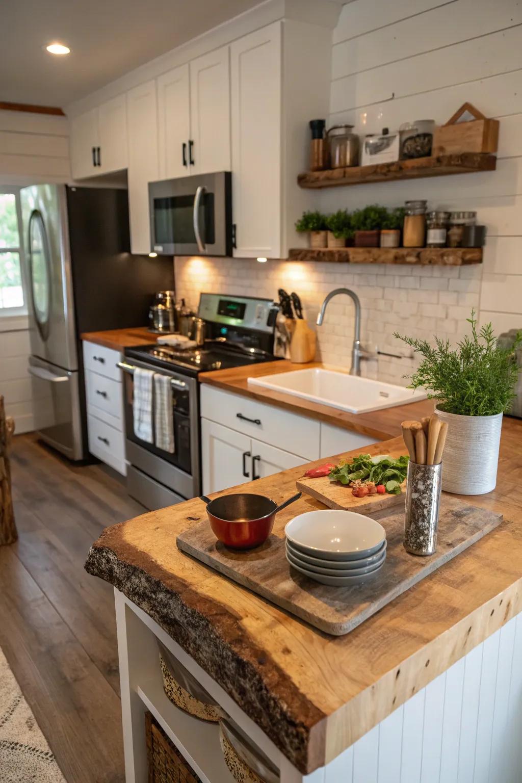Beauty meets functionality in a kitchen featuring a raw edge countertop.