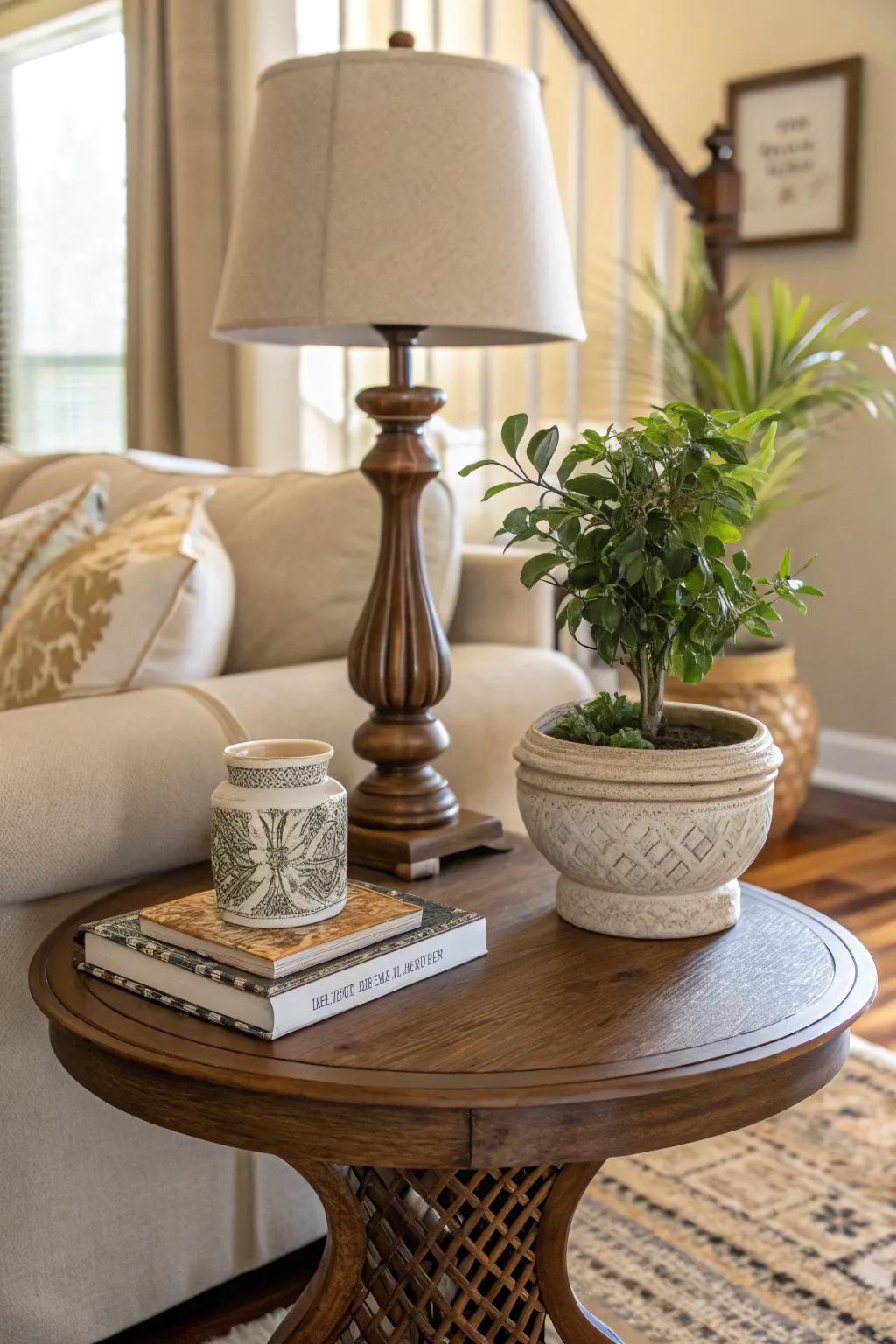 Greenery brings a fresh vibe to side tables.