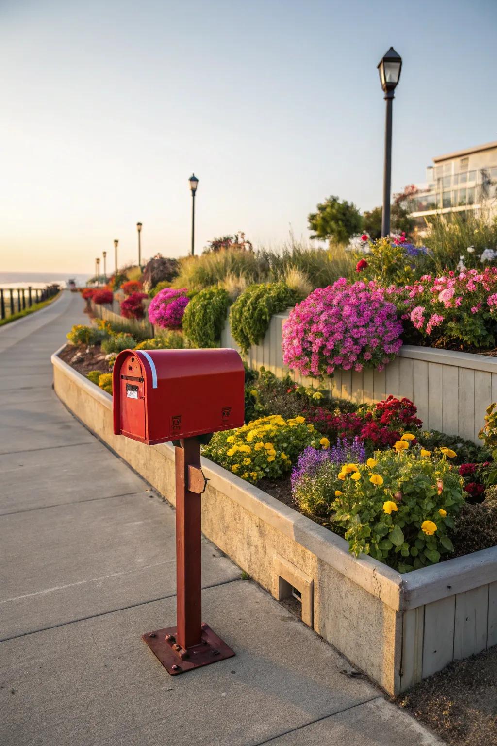 Elevated flower beds provide structure and elevate your mailbox garden's design.