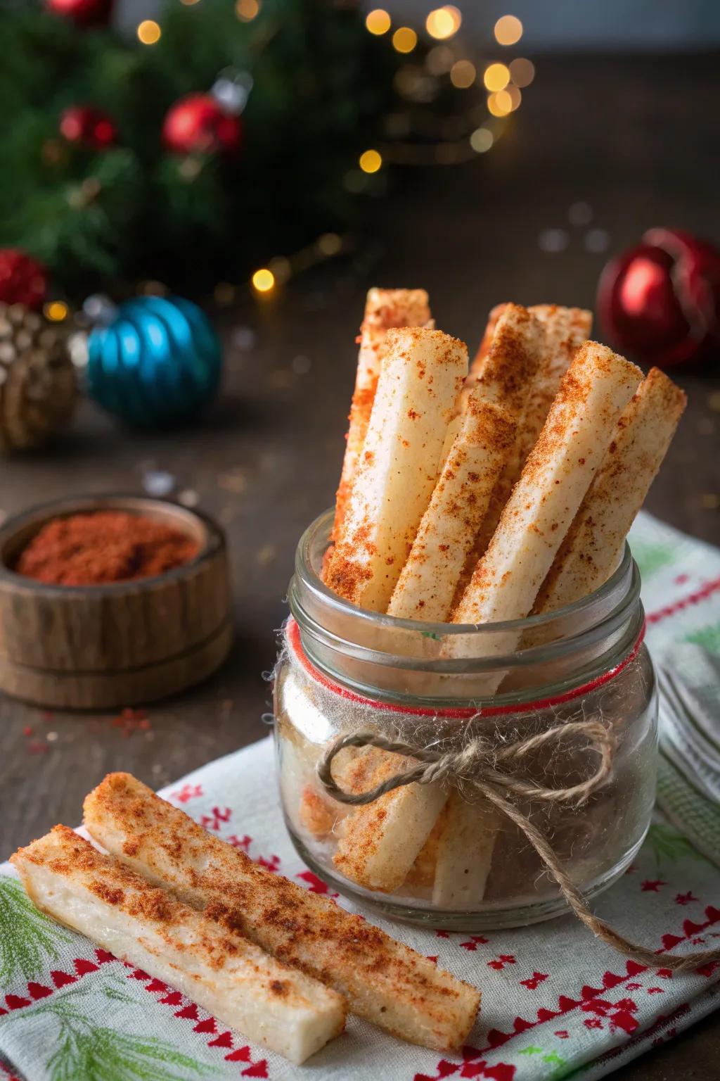 Jicama sticks with a chili spice for a revitalizing crunch.