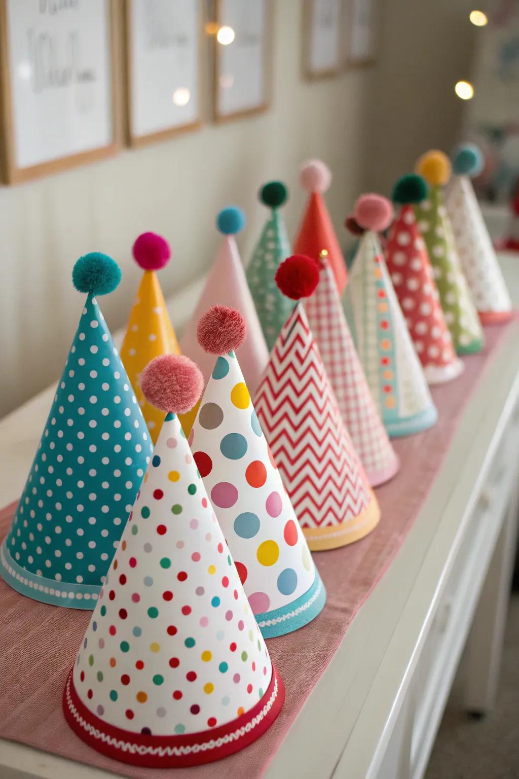 Mini party hats introduce an additional measure of cheer to any celebration.