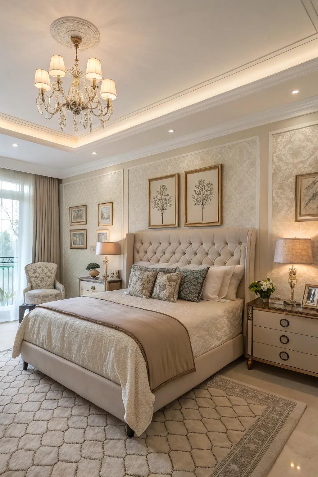 Subtle wall art gives this bedroom a hint of elegance.