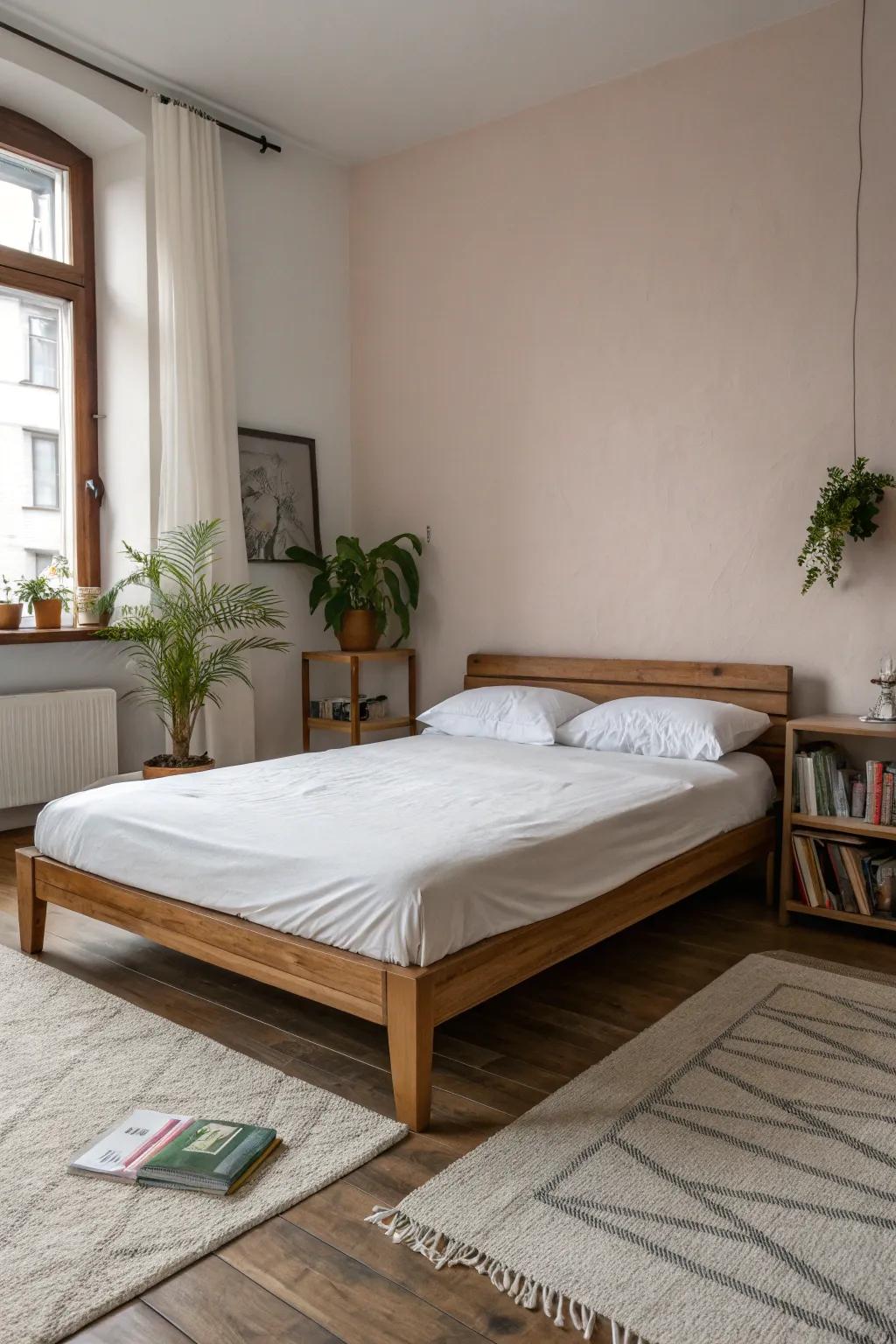 A bedroom featuring minimalist furniture and simple decor.