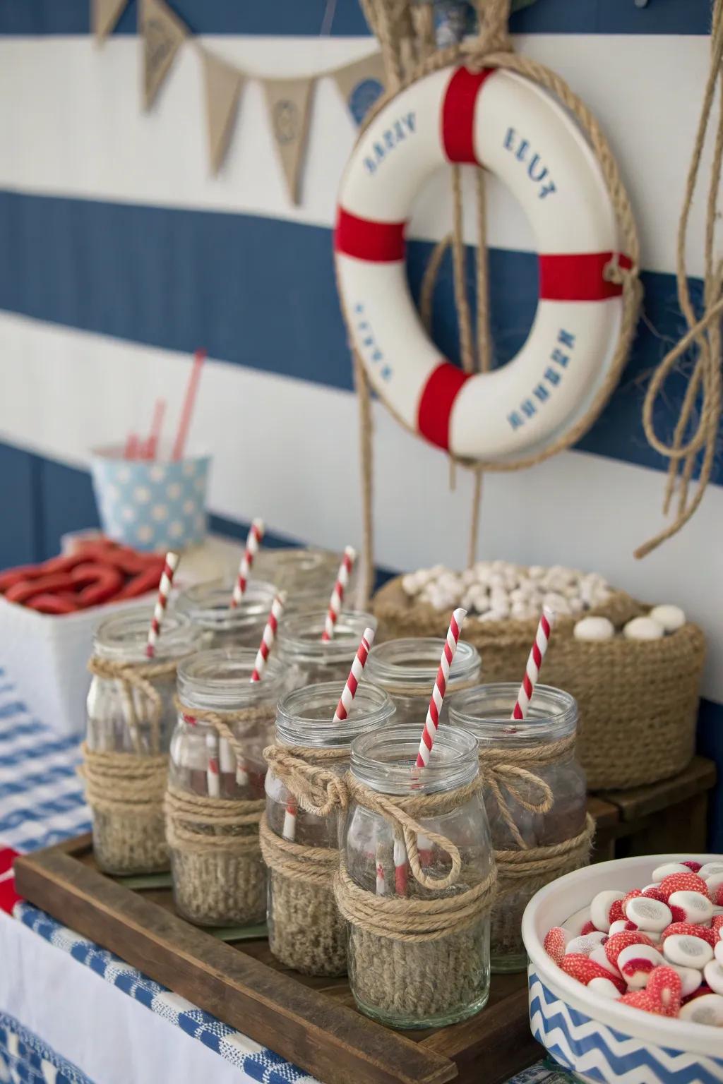 Keep guests refreshed with a themed drink station.