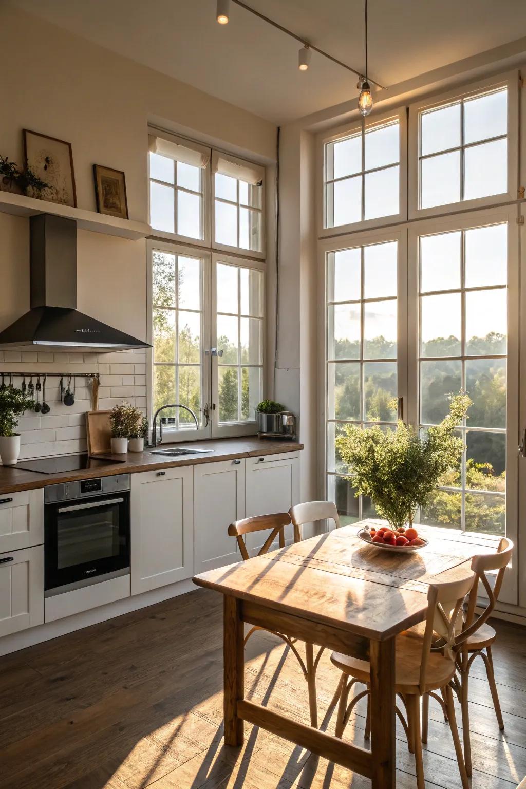 Natural light enhances the organic atmosphere and expansive feel of the kitchen.