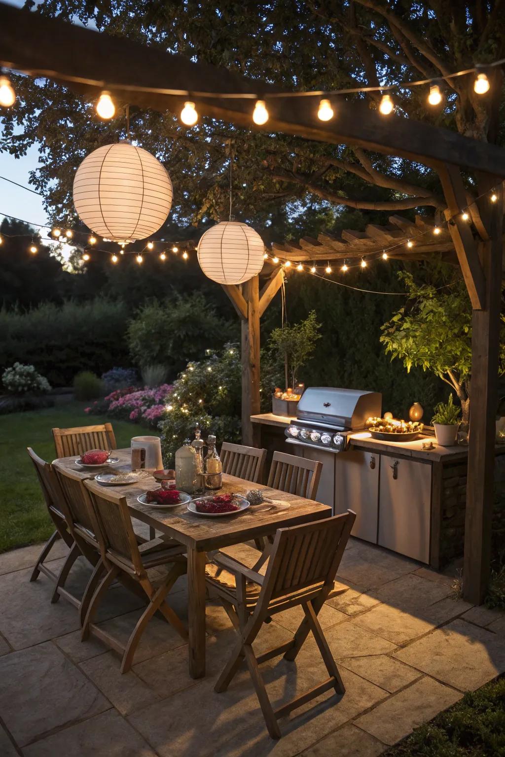 Lighting sets the perfect evening atmosphere for your BBQ area.