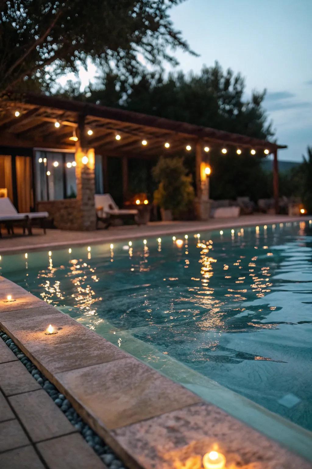 Create evening ambiance with subtle pool lighting.