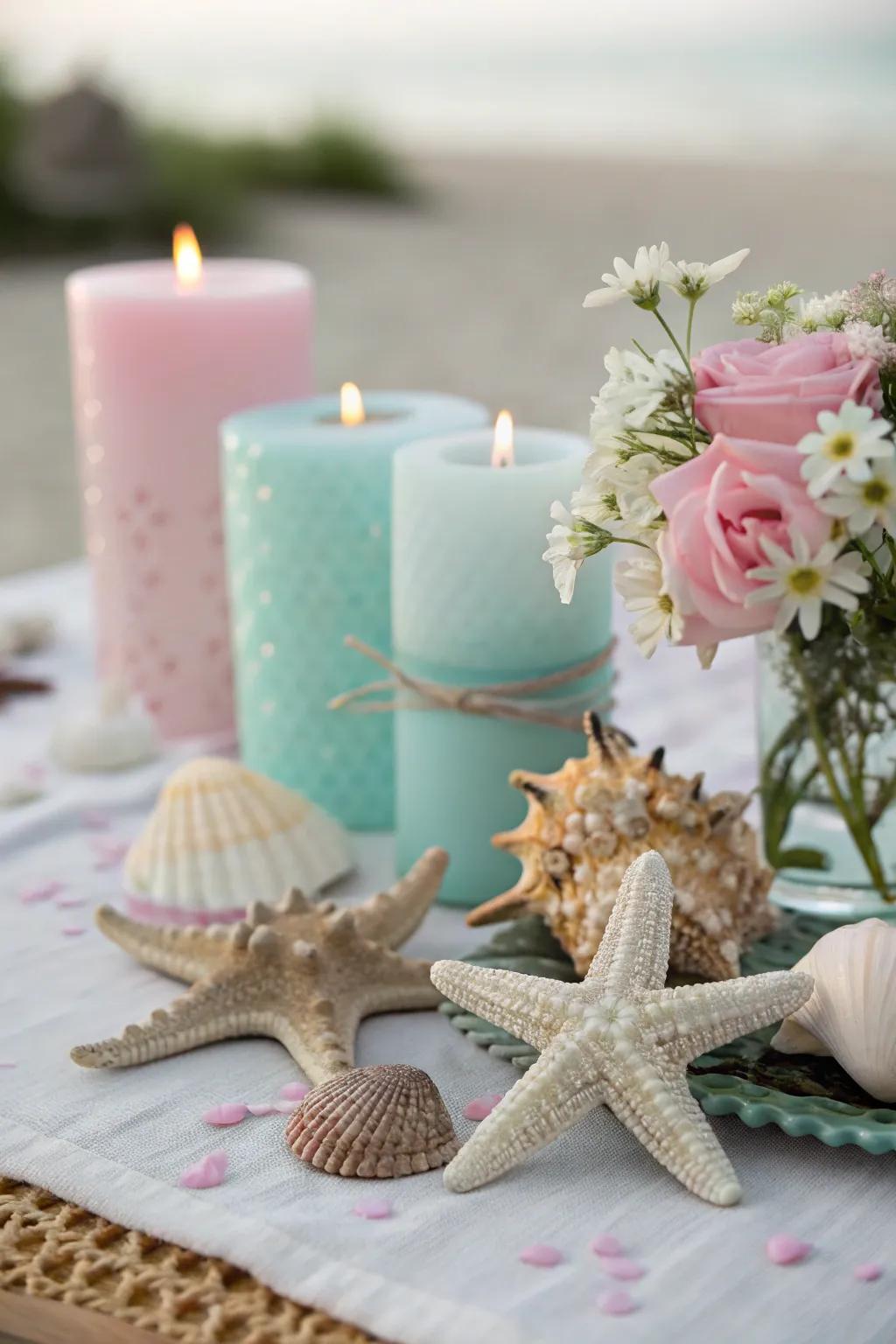 Seashell and starfish accents add a nautical touch to the decor.