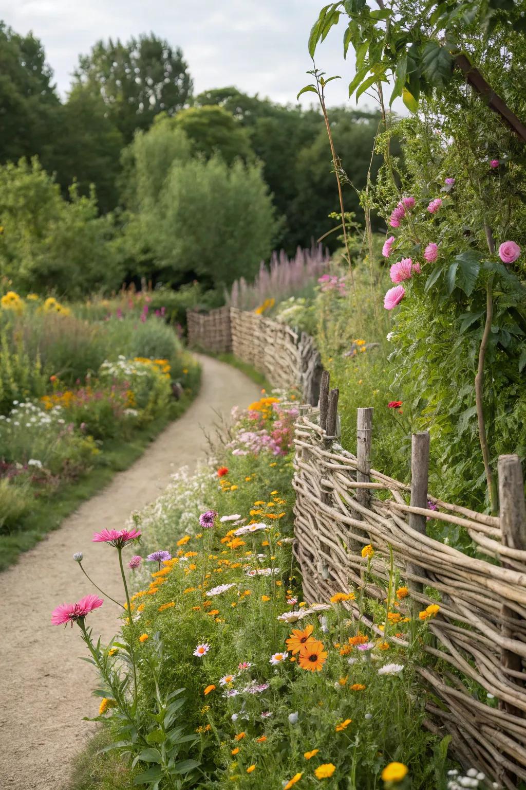 Woven willow fences bring an enchanting, natural style.