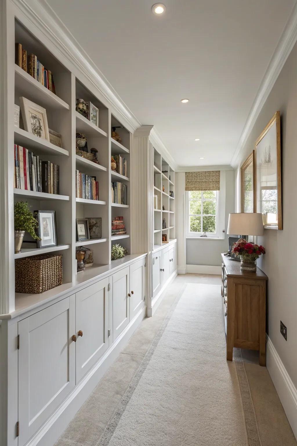 Integrated storage optimizes area and preserves the room's neatness.