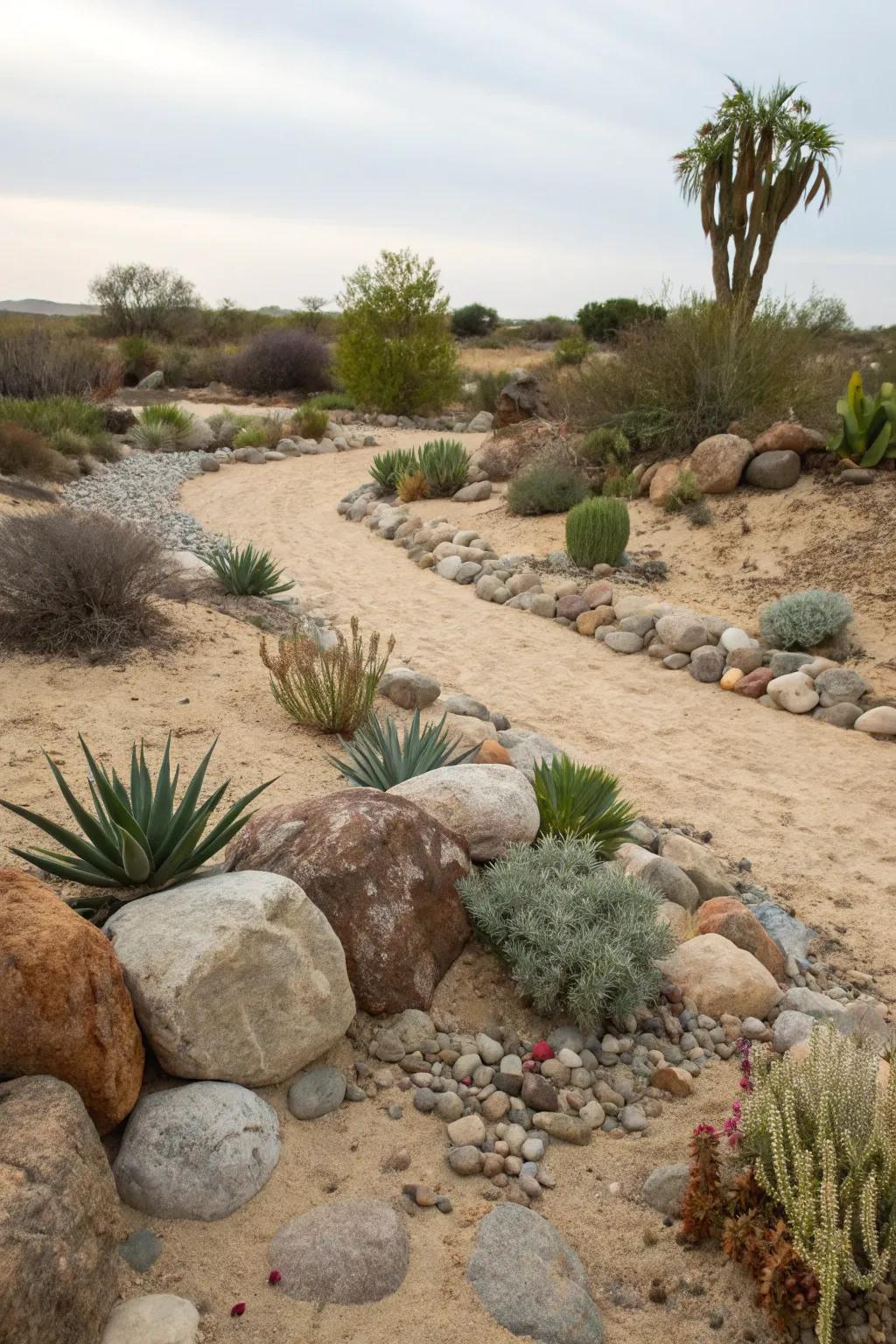Assemble a captivating rock garden featuring river stones and succulents.